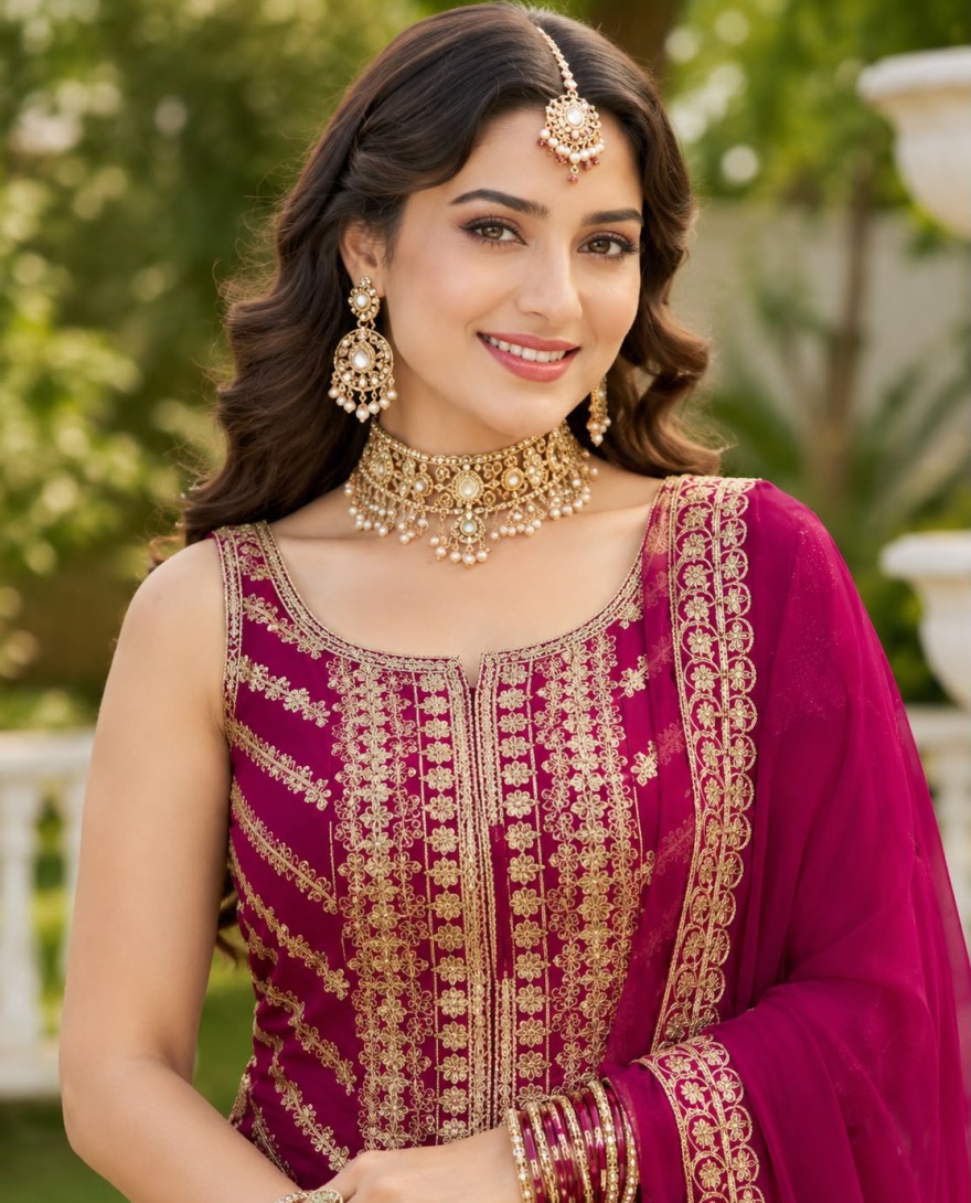 PINK - Rani Georgette Embroidered and Sequins Work Palazzo Salwar Suit